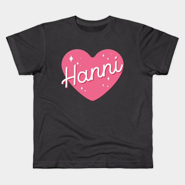 Newjeans new jeans Hanni name typography pink heart tokki bunny | Morcaworks Kids T-Shirt by Oricca